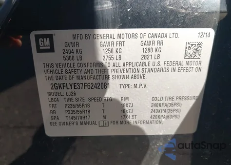 2015 GMC Terrain Slt-2 из США, поврежденный, VIN 2GKFLYE37F6242081